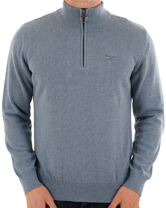 Barbour Barbour Baumwoll-Strickjacke mit halbem Reißverschluss, Blaustein