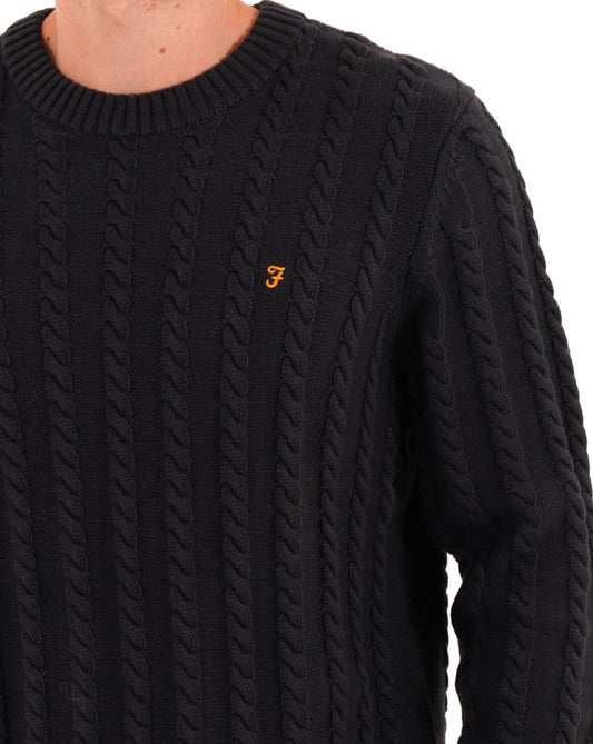 Farah Farah – Knight – Zopfmusterpullover in Marineblau
