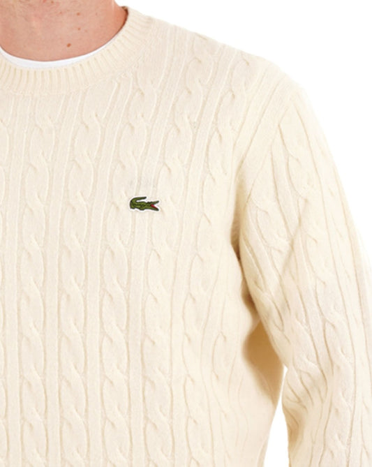 Lacoste Lacoste Zopfstrickpullover aus kardierter Wolle, Ecru