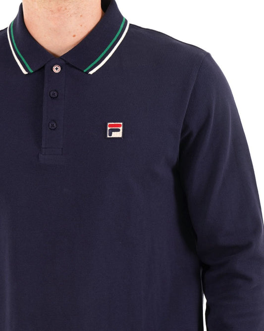 Fila Vintage Fila – Langärmliges Poloshirt mit Vintage-Streifen und Streifen in Marineblau