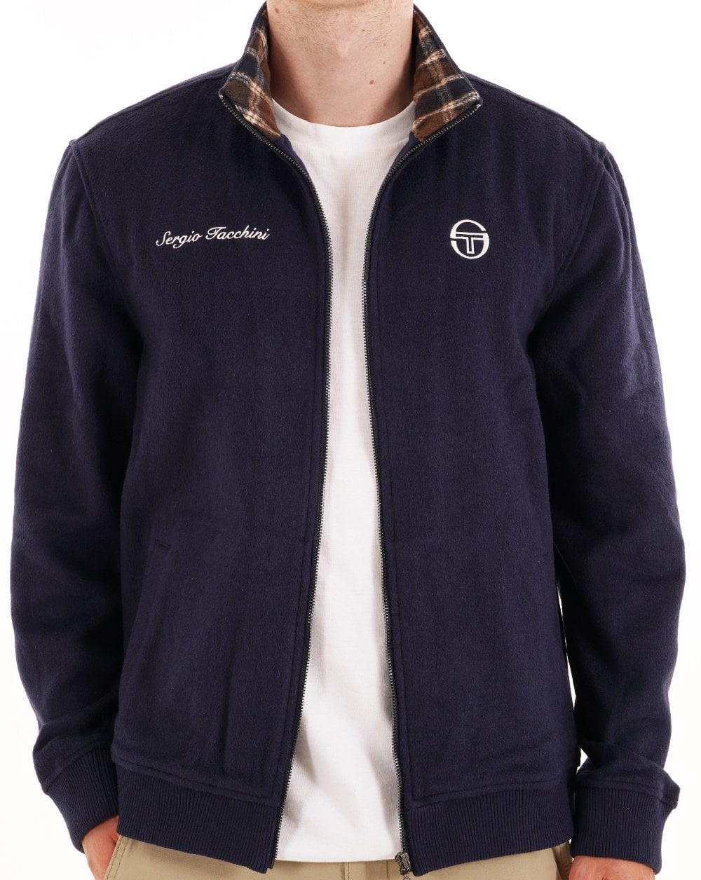 Jacke von Sergio Tacchini. Innenseite mit marineblauem Karomuster