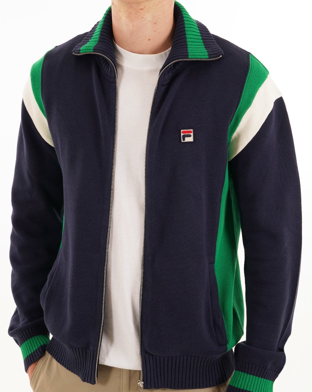 Fila Vintage Cortez Strick-Trainingsjacke Marineblau Grün