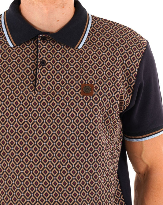 Trojan Trojan Diamond Jacquard Panel Polo Navy