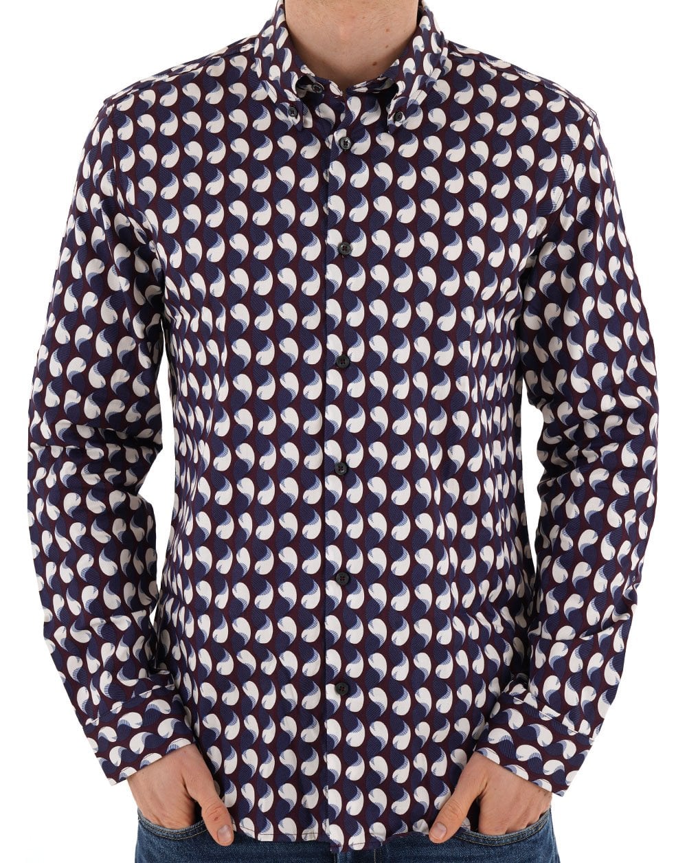 Ben Sherman Geometric Print Shirt Wine