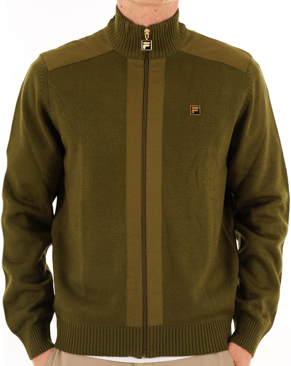 Fila Gold Zip Through Strickpullover in Dunkeloliv