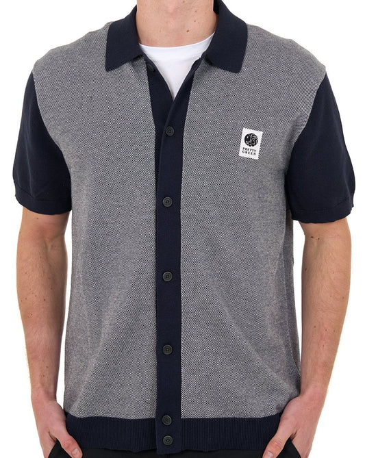 Pretty Green Hübsches grünes Roxy-Strickshirt mit kurzen Ärmeln, Grau/Marineblau