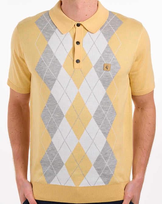 Gabicci Vintage Gabicci Vintage Argyle Diamond Knit Polo Lemon