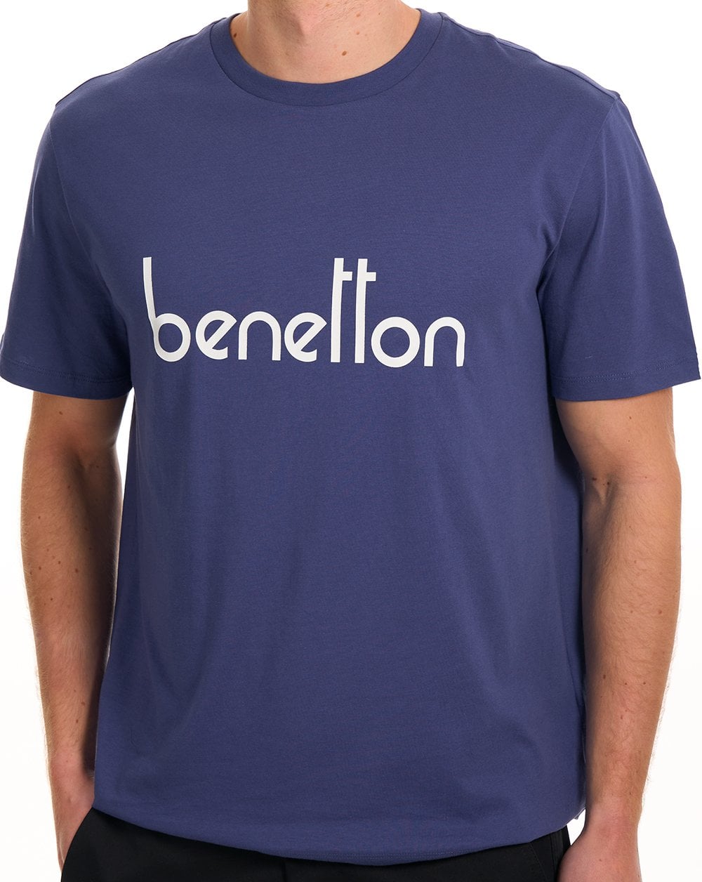 Benetton T-Shirt mit großem Brustlogo, Marineblau