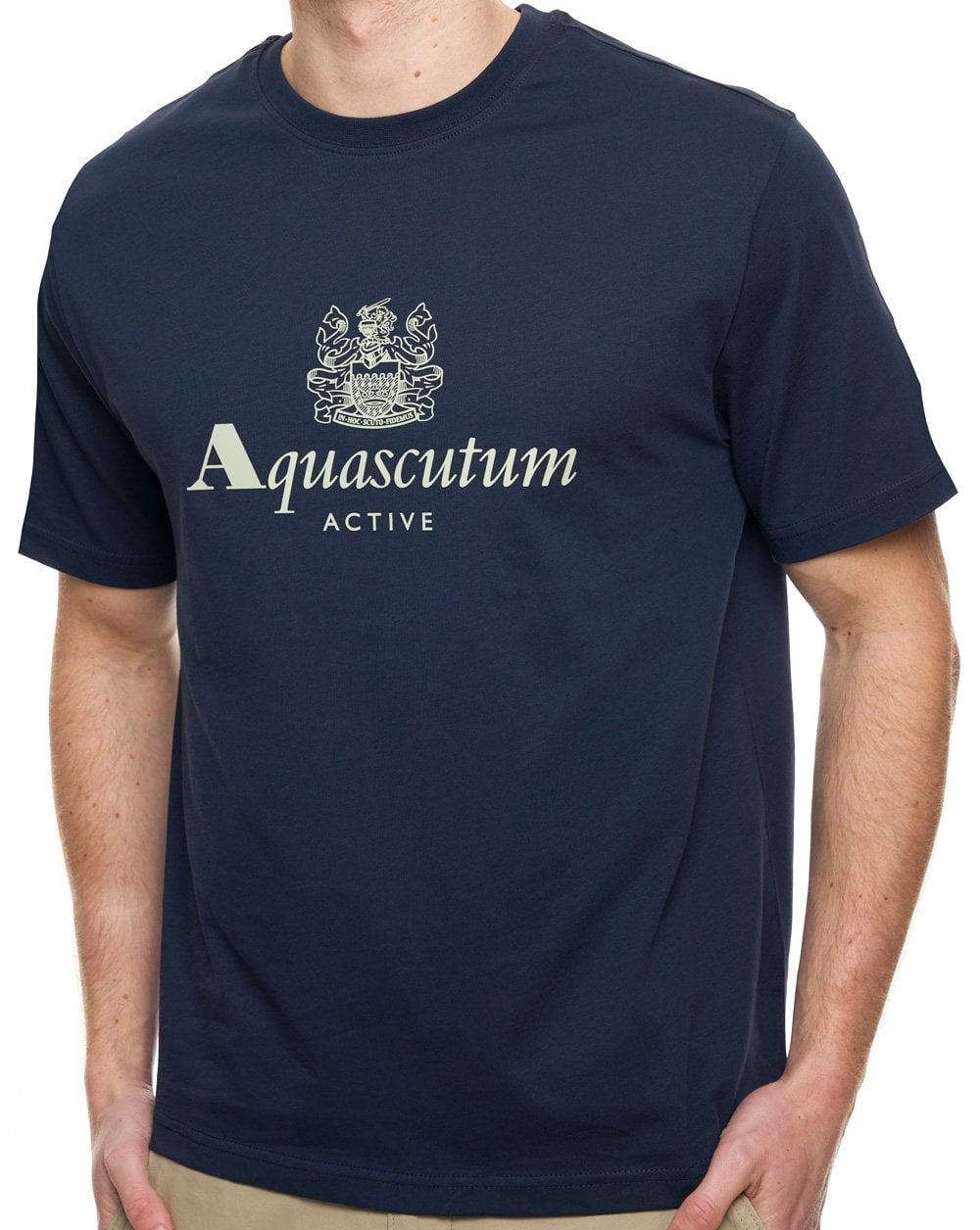 Aquascutum T-Shirt mit großem Logo, Marineblau