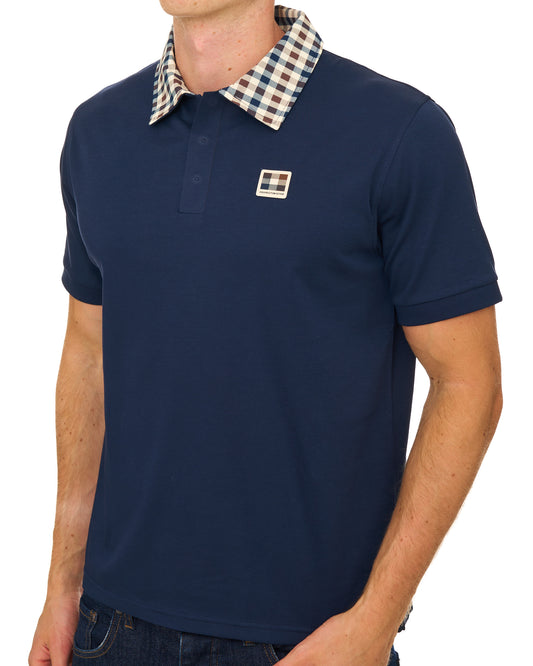 Aquascutum Aquascutum Check Collar Tech Polo Navy