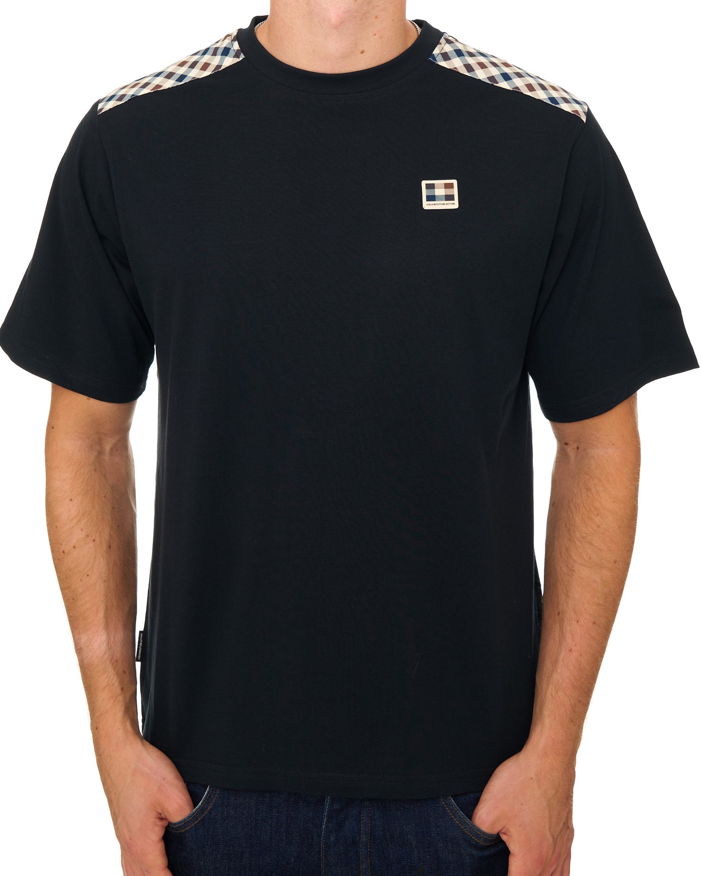 Aquascutum Check Shoulder T Shirt Black