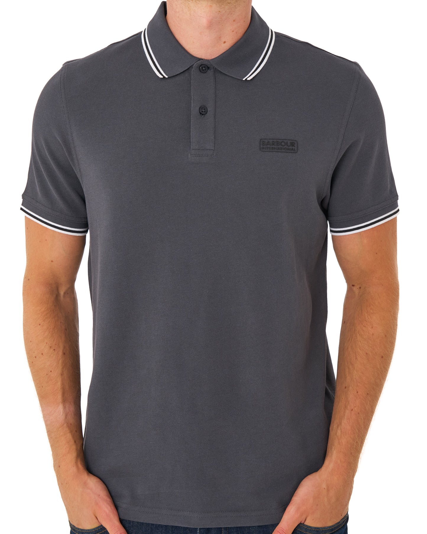 Barbour International Evan Tipped Polo Shirt Solid Asphalt