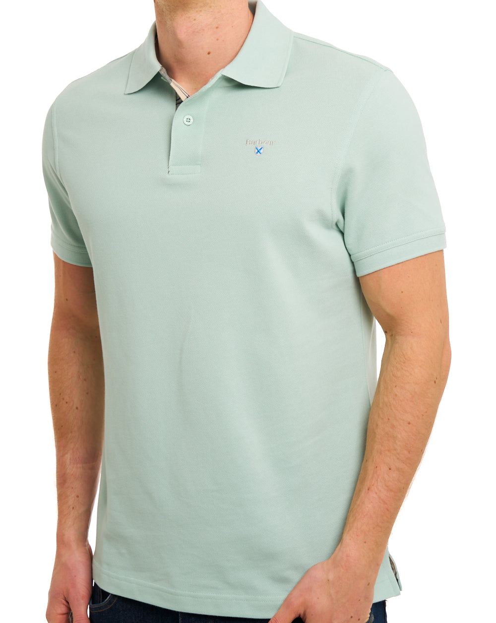 Barbour Tartan Pique Polo Mint Blue