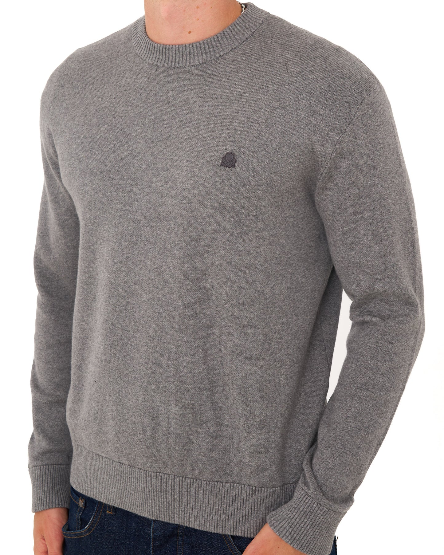 Benetton Crew Knit Jumper Grey Tonal