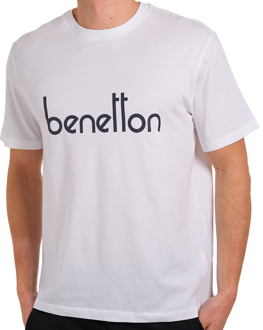 Benetton T-Shirt mit großem Brustlogo, cremefarben