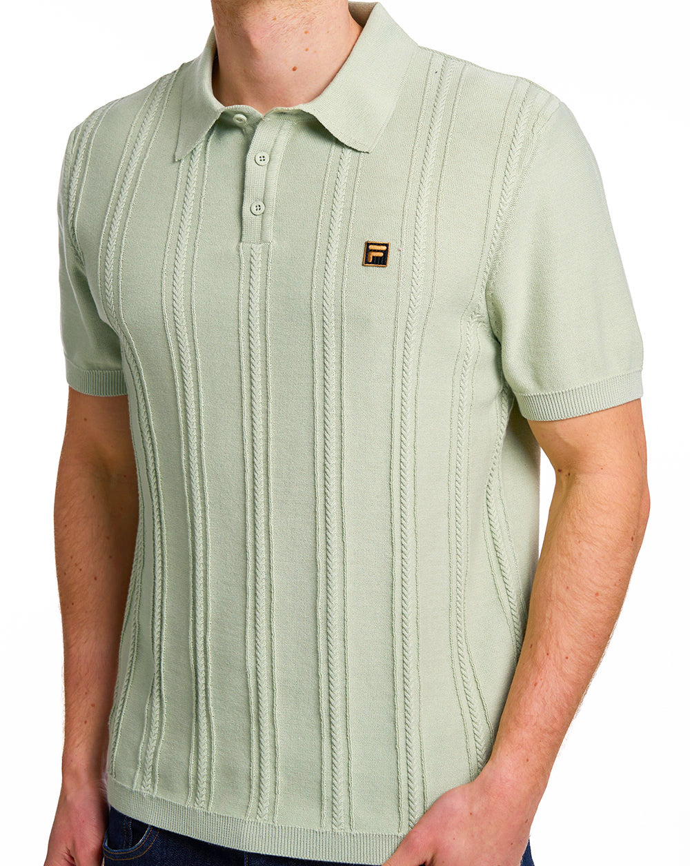 Fila Gold Barns Cable Knit Polo Hellgrün