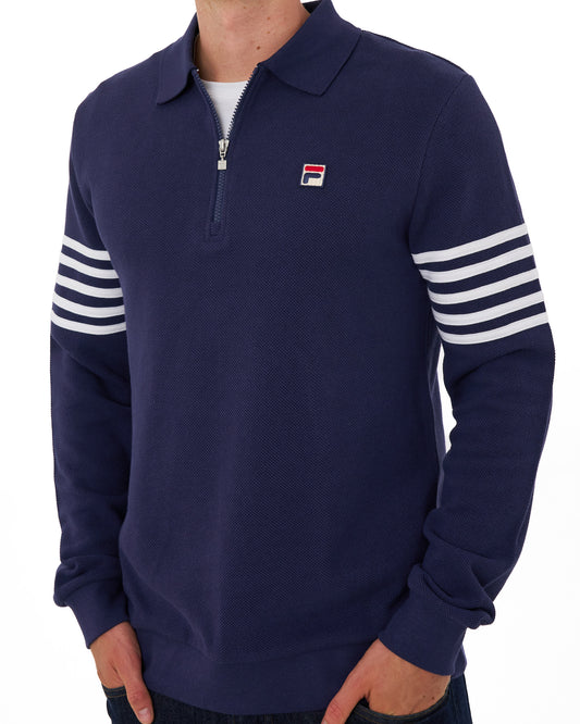 Fila Vintage Fila Vintage Luis 1/4 Zip LS Polo Navy/White