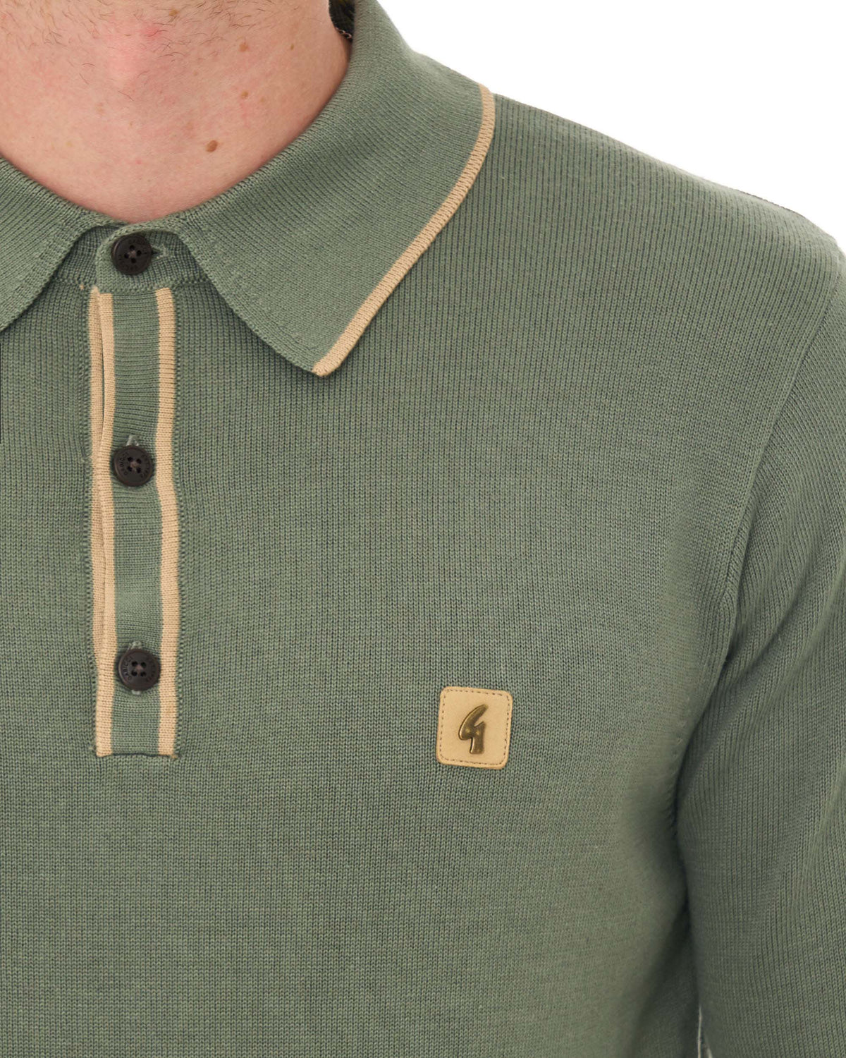 Gabicci Vintage Lineker Knitted Polo Khaki Green