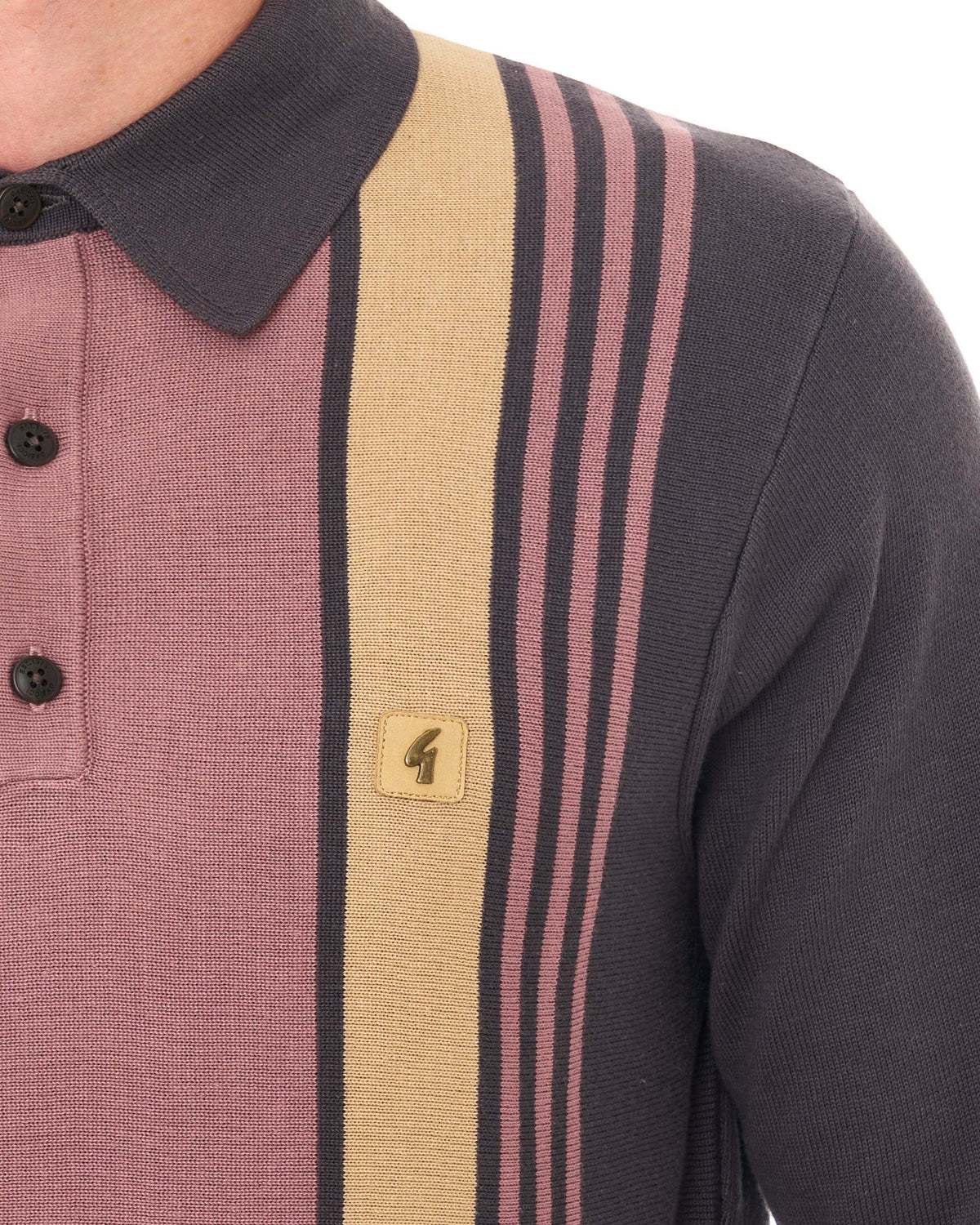 Gabicci Vintage Searle LS Knitted Polo Charcoal