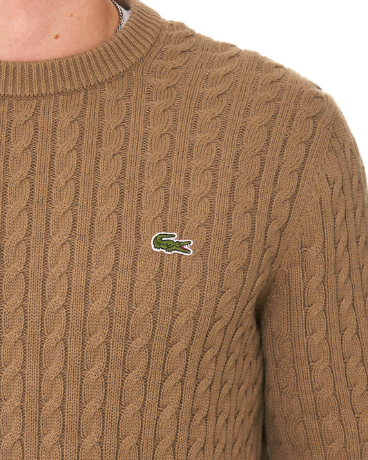 Lacoste Lacoste Cable Knit Jumper Camel
