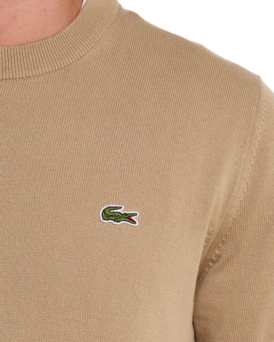Lacoste Lacoste Crew Neck Knit Jumper Camel