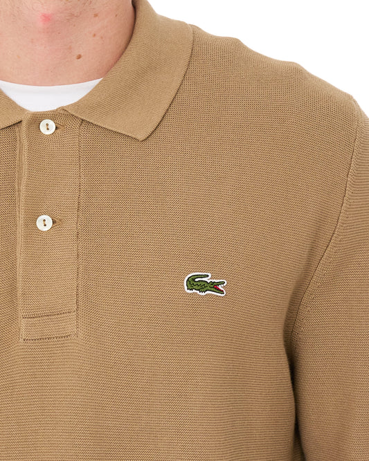 Lacoste Lacoste Knitted Long Sleeve Polo Shirt Camel