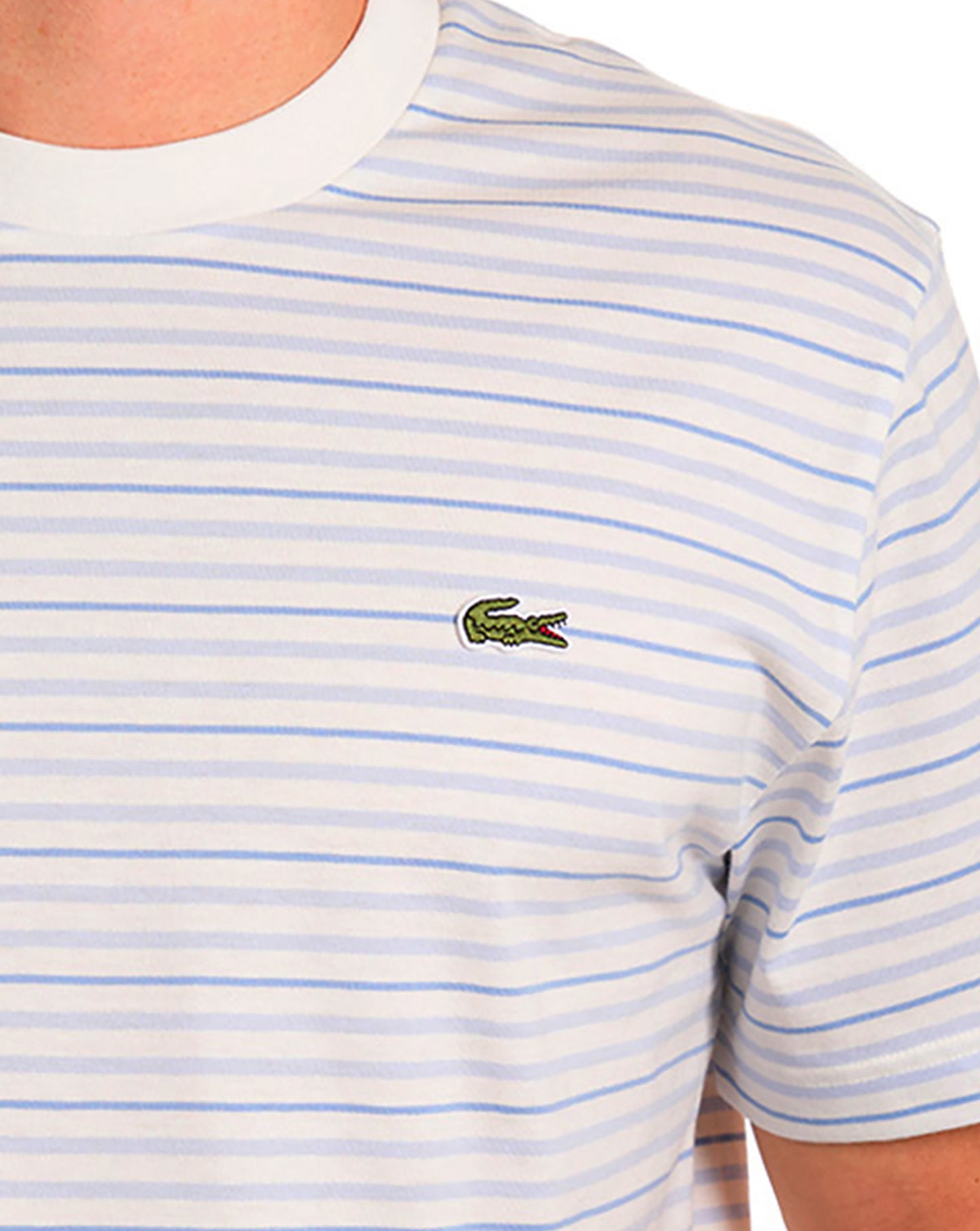 Lacoste gestreiftes T-Shirt Hellblau/Cremeweiß