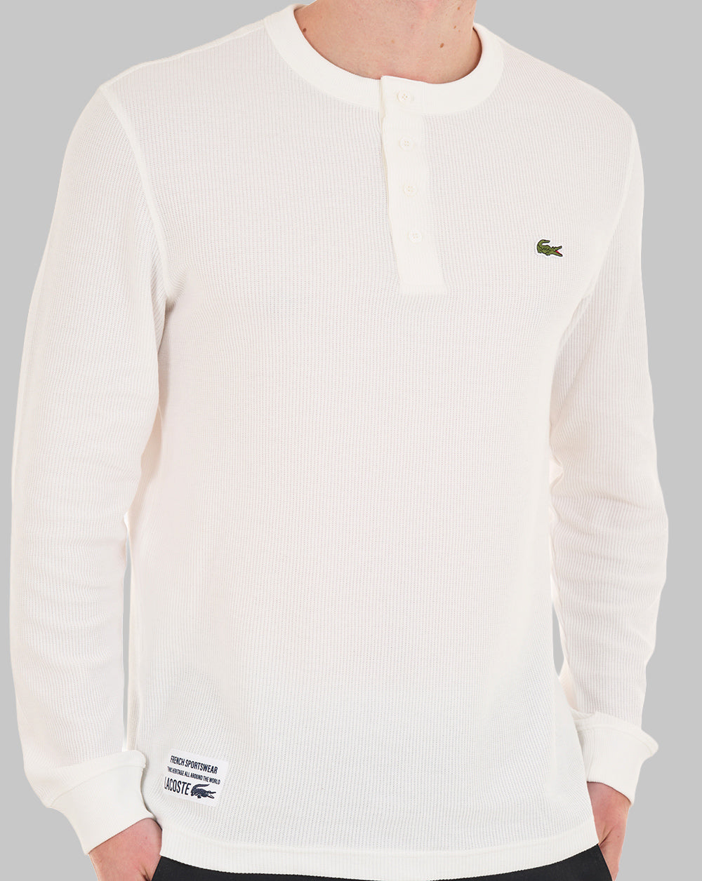 Lacoste Waffelstrick-Henley-T-Shirt Mehl