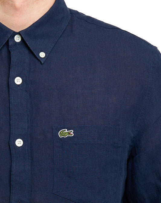 Lacoste Lacoste Long Sleeve Linen Shirt Navy