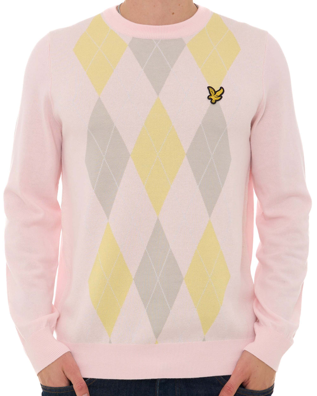 Lyle & Scott Argyle Knitted Crew Neck Jumper Pink