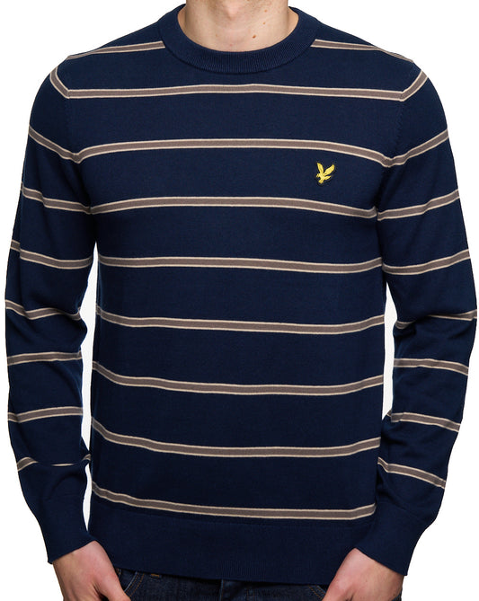 Lyle And Scott Lyle & Scott Cotton Striped Crew Jumper Navy