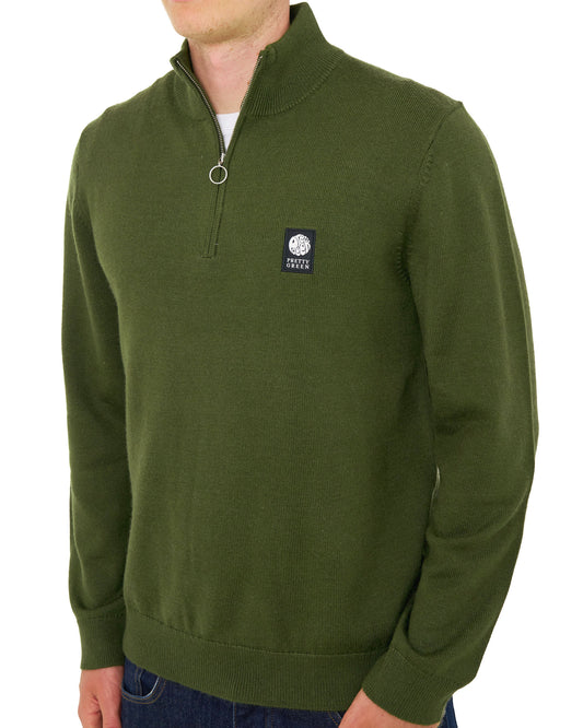 Pretty Green Pretty Green 1/4 Zip Merino Knit Khaki Green