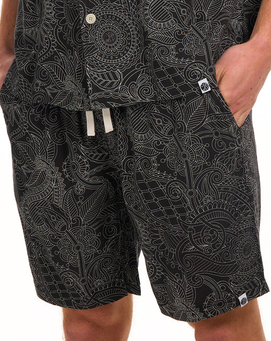 Pretty Green Pretty Green Resonance Linear Paisley Shorts Schwarz
