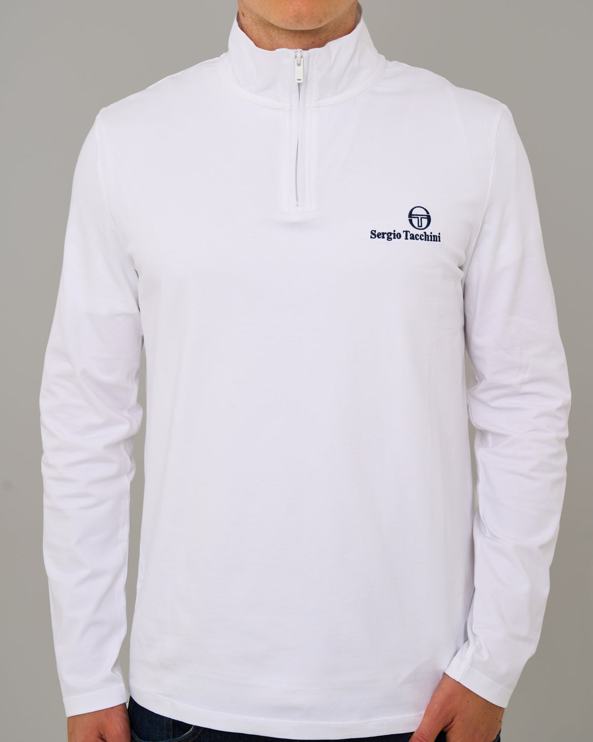 Sergio Tacchini – Langarm-Oberteil mit 1/4-Reißverschluss, Weiß