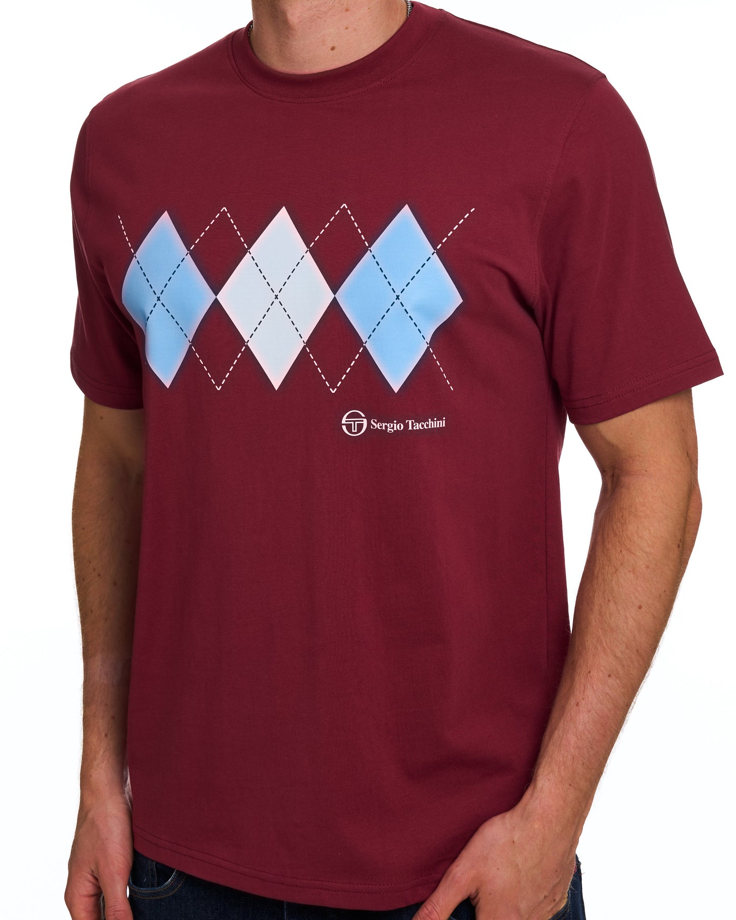 Sergio Tacchini Diamond T-Shirt, Bordeauxrot/Himmelblau