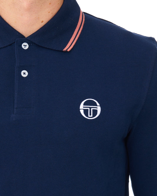 Sergio Tacchini Sergio Tacchini Tipped Long Sleeve Polo Shirt Navy Blue/Light Mahogany