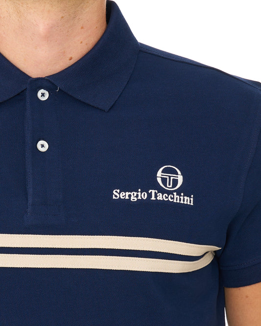 Sergio Tacchini Sergio Tacchini Twin Stripe Polo Shirt Navy Blue/Light Sand