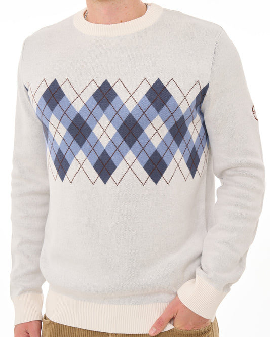 Sergio Tacchini Sergio Tacchini Argyle Crew Knit Jumper Gardenia