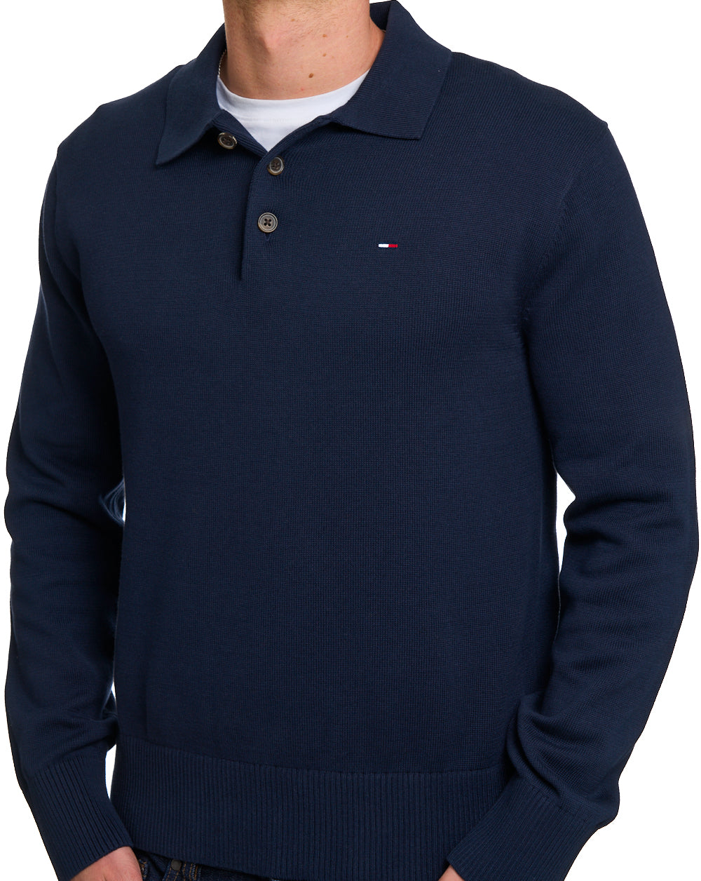 Tommy Jeans Strick-Langarmpolo, Dunkelblau