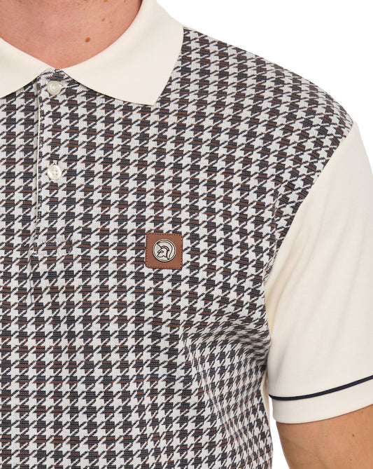 Trojan Trojan Poloshirt mit Hahnentrittmuster und Einsätzen in Ecru