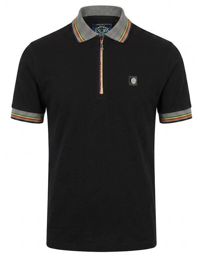 Trojan Oxford Collar Zip Pique Polo Black