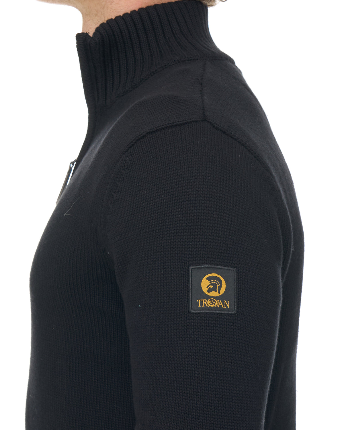 Trojan Quarter Zip Funnel Neck Knit Black