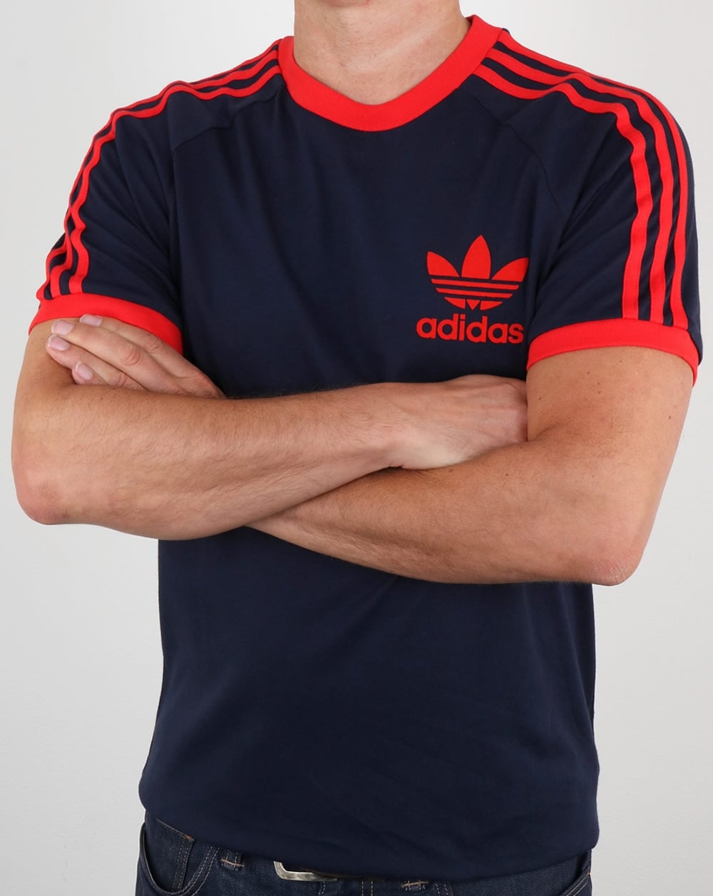 Adidas Originals Retro 3 Stripes T Shirt Navy/Red