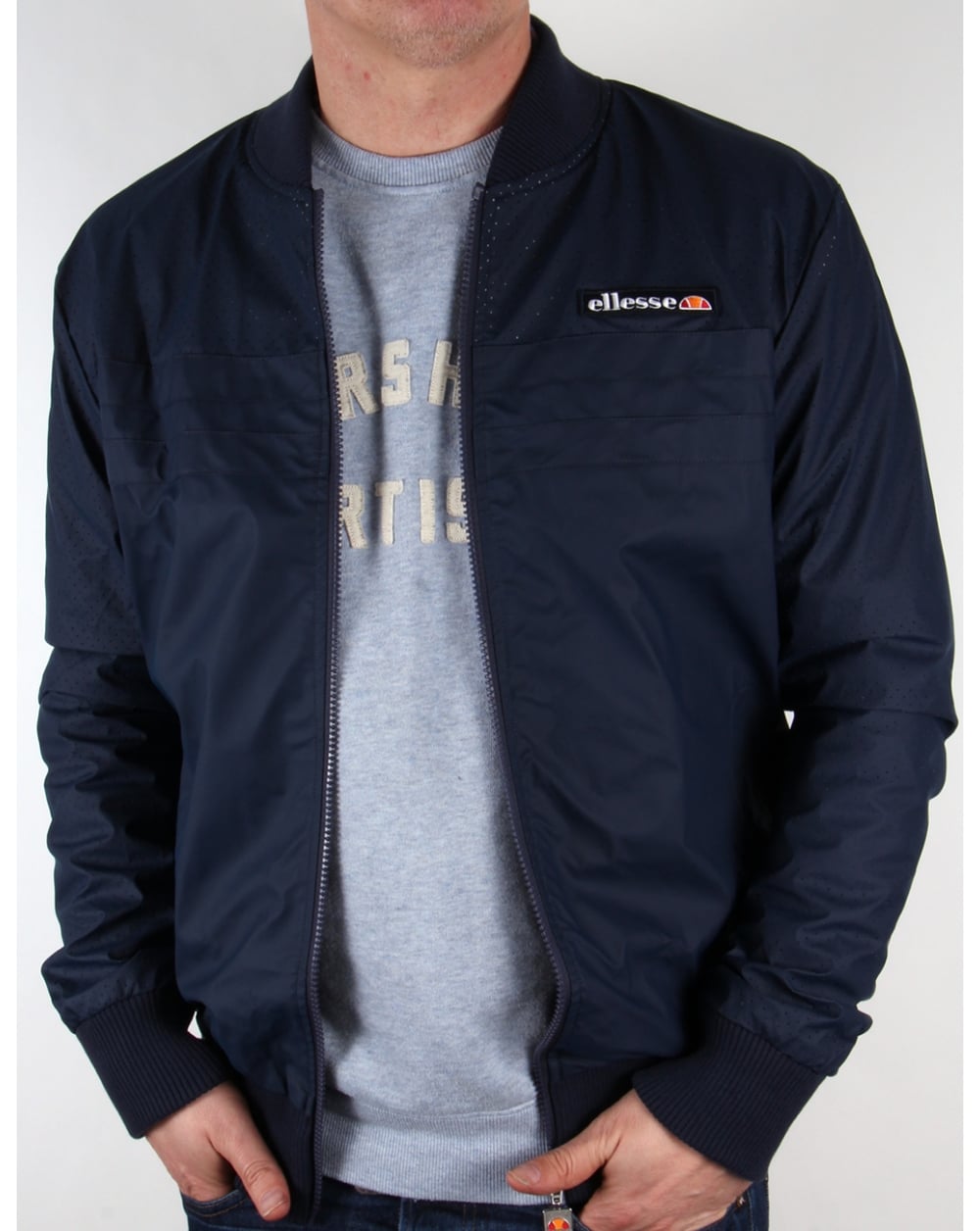 Ellesse leather look Bomber Jacket Navy