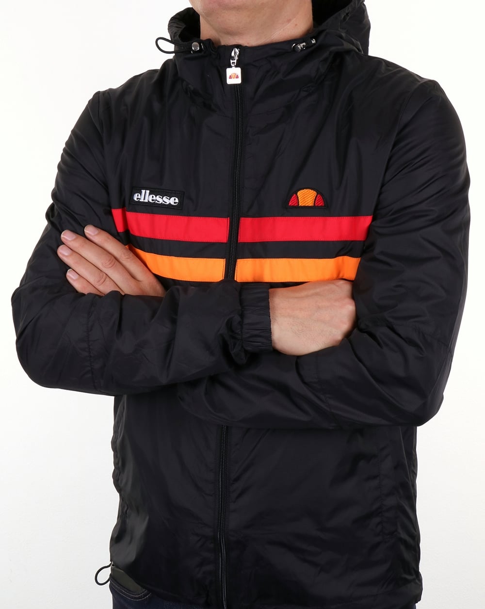 Ellesse Rimini Striped Rain Jacket Black/orange