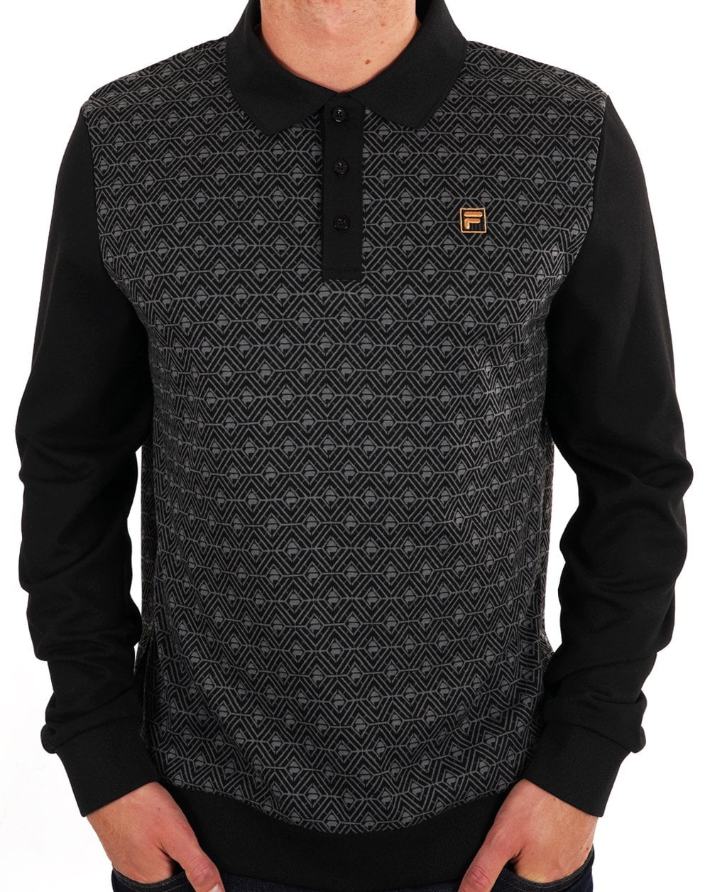 Fila Gold LS Knit Style Polo Shirt Black