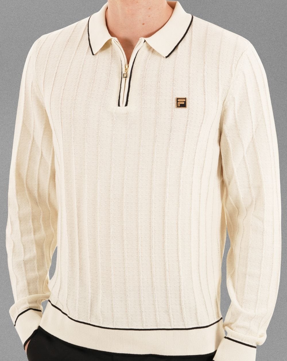 Fila Gold Texture Knit L/S Polo Tofu