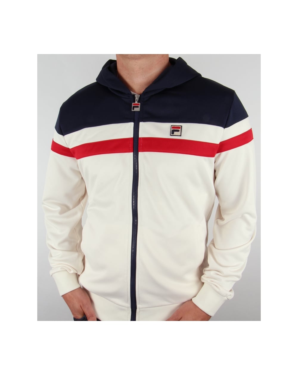 Fila Vintage Dyamo Hooded Track Top Gardenia/navy/red