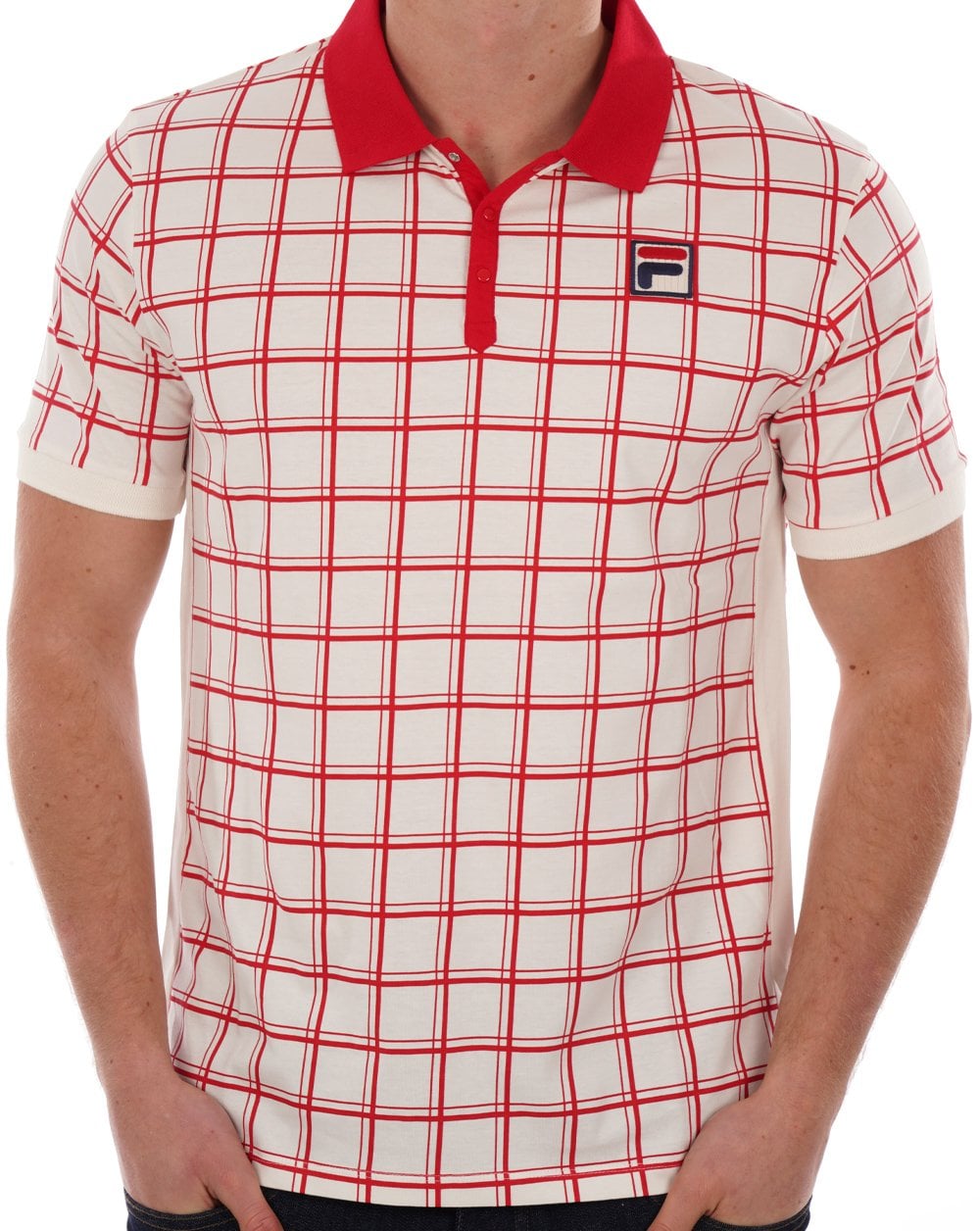 Fila Vintage Windowpane Polo Gardenia Red