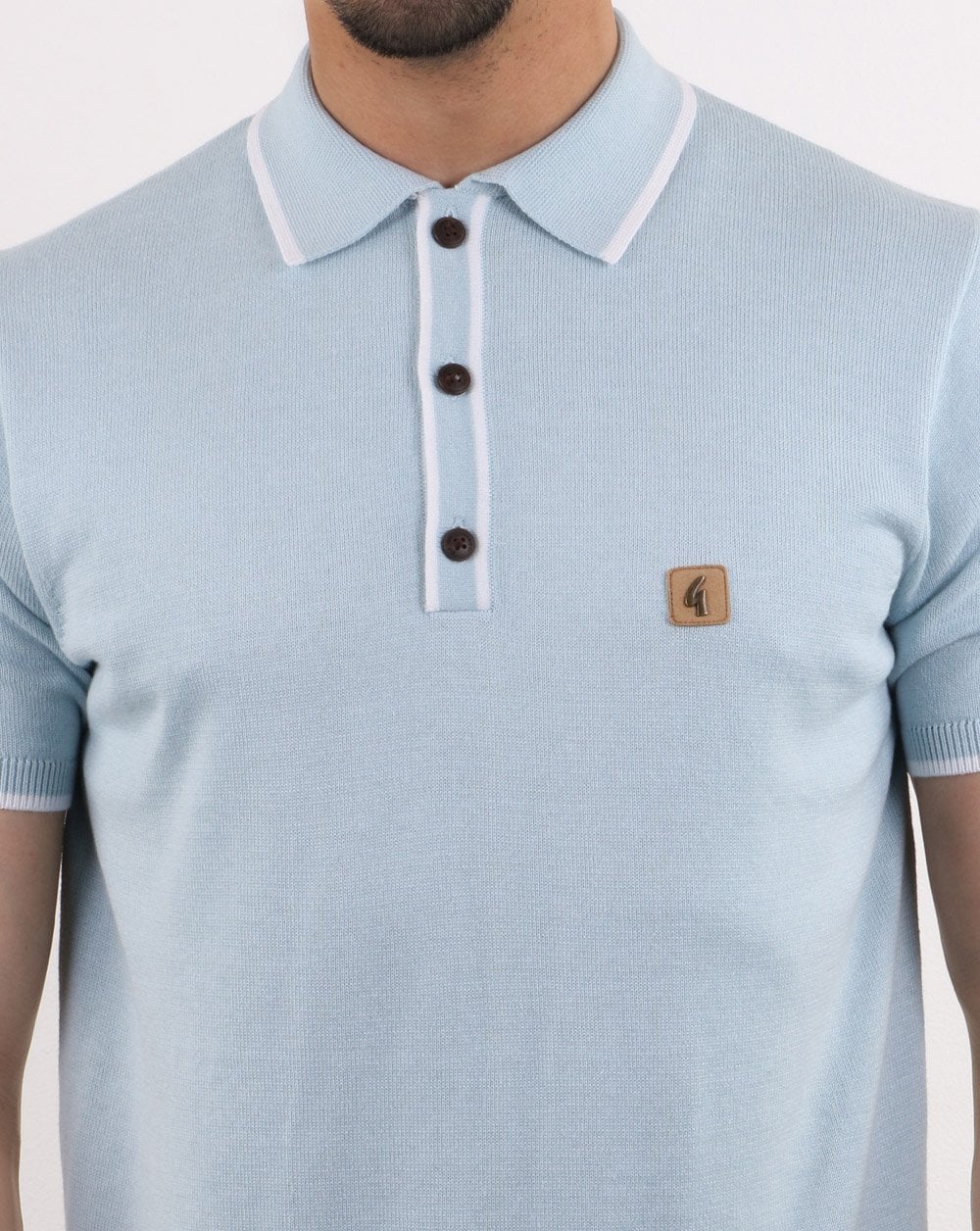 Gabicci Vintage Linekar Tip Collar Knitted Polo Sky Blue